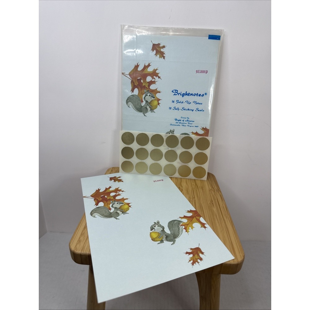 VTG Brightnotes 16 Fold-up Note Cards Autumn Woodland Squirrels 60's Cottagecore